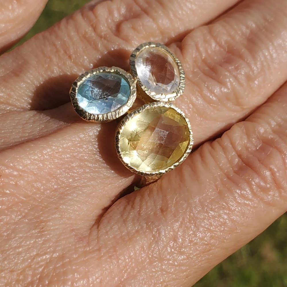 Chic Piara Multi-Gemstone Sterling 18K Pl Ring